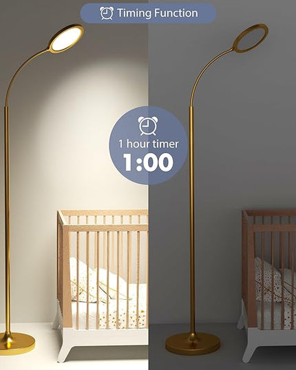 Gold Floor Lamp,Super Bright Dimmable LED Floor Lamps for Living Room, Custom Color Temperature Standing Lamp with Remote Push Button, Adjustable Gooseneck Reading Floor Lamp for Bedroom Office - LeafyLoom