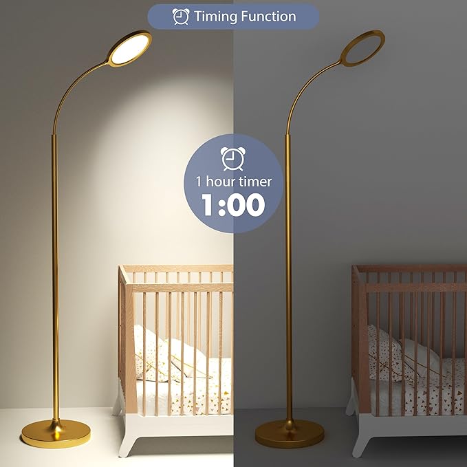 Gold Floor Lamp,Super Bright Dimmable LED Floor Lamps for Living Room, Custom Color Temperature Standing Lamp with Remote Push Button, Adjustable Gooseneck Reading Floor Lamp for Bedroom Office - LeafyLoom