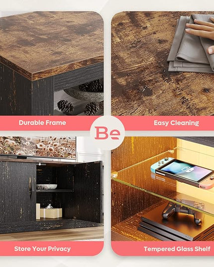 Bestier 70 Inch Led TV Stand for 75 Inch TV Large Entertainment Center Gaming with Adjustable Glass Shelves Two Cabinets Modern TV Console for Living Room 22 RGB Modes, Golden Black - LeafyLoom