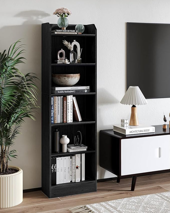 6-Tier Bookshelf, 66.7 Inches Floor Standing Bookcase, Display Storage Shelf, Corner Shelf, Home Decor Furniture for Home Office, Living Room, Bedroom, Black 02904XBC - LeafyLoom