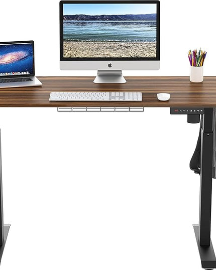 SHW Memory Preset Electric Height Adjustable Standing Desk, 48 x 24 Inches, Walnut - LeafyLoom