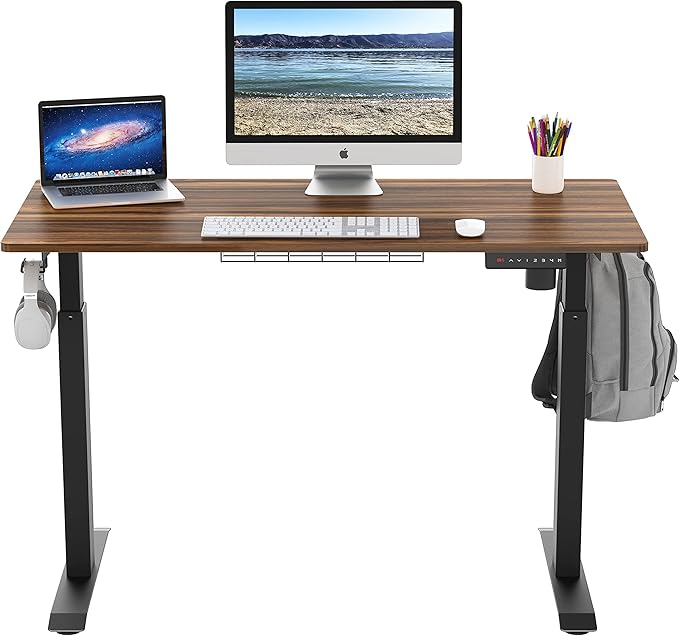 SHW Memory Preset Electric Height Adjustable Standing Desk, 48 x 24 Inches, Walnut - LeafyLoom
