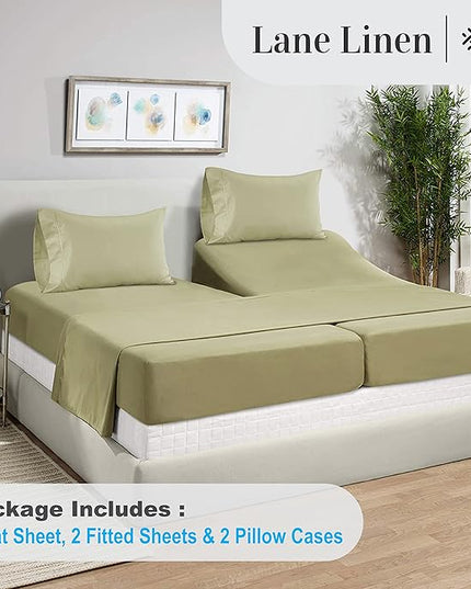 LANE LINEN Split King Sheets for Adjustable Beds - 1000 Thread Count 5 Piece Set 100% Egyptian Cotton Sateen Weave Cool Breathable & Soft 2 Fitted Fits Upto 17" Deep Pockets Sea Foam - LeafyLoom
