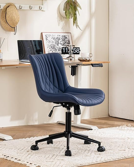 YOUTASTE Office Chair Modern Armless Desk Chair with Wheels, Height Adjustable Swivel Rocking Computer Gaming Task Chair, Upholstered Faux Leather Sewing Chair with Ergonomic Back, Navy Purple - LeafyLoom