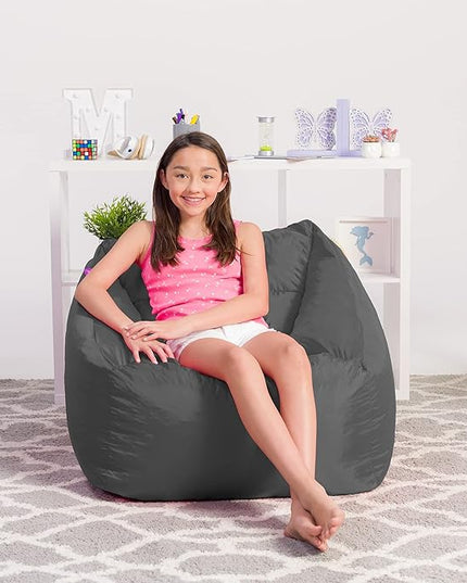 Posh Creations Structured Comfy Seat for Playrooms and Bedrooms, Large Bean Bag Chair, Coronado Chair, Charcoal Gray - LeafyLoom