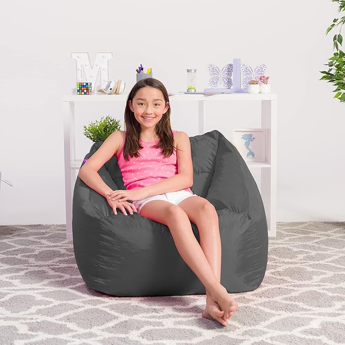 Posh Creations Structured Comfy Seat for Playrooms and Bedrooms, Large Bean Bag Chair, Coronado Chair, Charcoal Gray - LeafyLoom