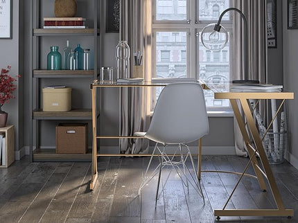 Ameriwood Home Odin Glass L-Shaped Computer Desk, Gold - LeafyLoom