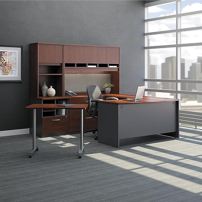 Bush Furniture BSHWC24424 Series C Collection 48W Return Bridge Hansen Cherry - LeafyLoom