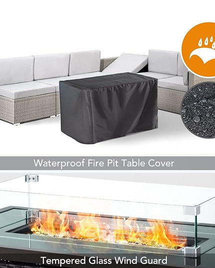 Pamapic 8 Pieces Patio Conversation Sets with fire Pit, Patio Furniture Sectional Sofa with Gas Fire Pit Table(Grey Wicker,Grey Cushions) - LeafyLoom