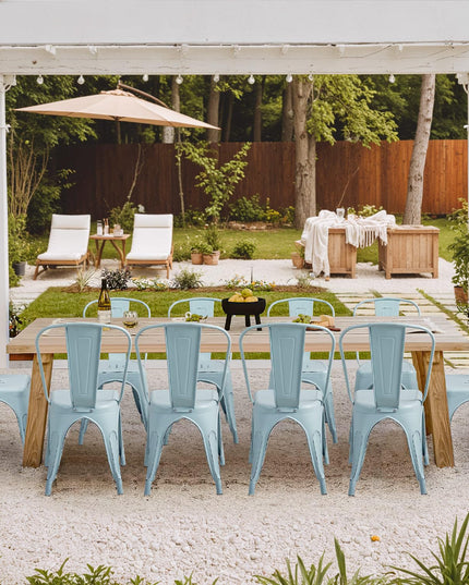 Furmax Metal Dining Chair Indoor Outdoor Use Stackable Chic Side Classic Trattoria Metal Chairs Set of 4 for Kitchen, Dining Room, Bistro and Cafe (Distressed White) - LeafyLoom