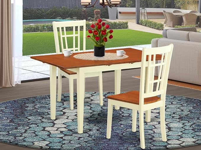 East West Furniture NONI3-WHI-W 3 Piece Dining Room Table Set Contains a Rectangle Wooden Table with Butterfly Leaf and 2 Kitchen Dining Chairs, 32x54 Inch, Buttermilk & Cherry - LeafyLoom