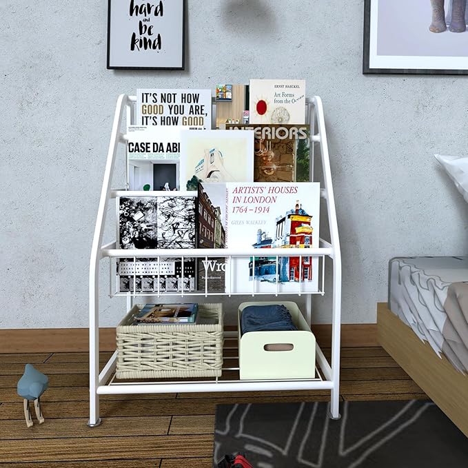 Kids Bookshelf Freestanding for Children Room 18 Inches Small White Metal Bookcase Large Capacity Books Toys Organizer Stable 5 Tiers Kids Book Rack for Playroom Bookstore Library - LeafyLoom