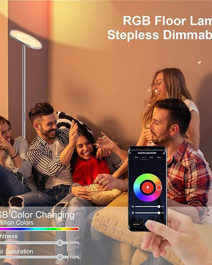 LEPOWER Floor Lamp,Bright LED Floor Lamp with 16 Million Color Choices, Touch Control&Compatible with Alexa, Goolge Home, Smart Control Dimmable Standing Lamp for Living Room, Bedroom, Office - LeafyLoom