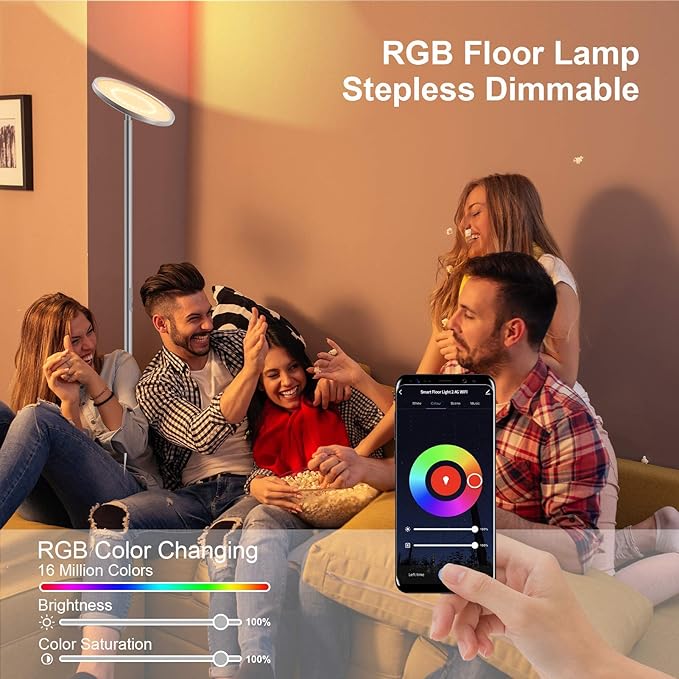 LEPOWER Floor Lamp,Bright LED Floor Lamp with 16 Million Color Choices, Touch Control&Compatible with Alexa, Goolge Home, Smart Control Dimmable Standing Lamp for Living Room, Bedroom, Office - LeafyLoom
