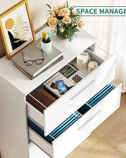 YITAHOME 4 Drawer Lateral Filing Cabinet,Dressers & Chests of Drawers for Bedroom,Printer Stand Vertical Storage Cabinet Fits Letter, A4, Legal Size for Home Office Organization, White - LeafyLoom