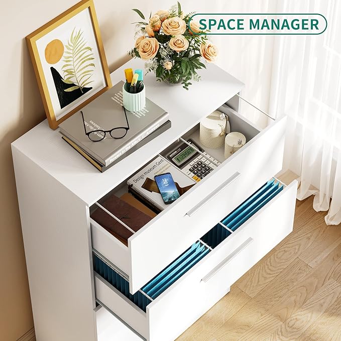 YITAHOME 4 Drawer Lateral Filing Cabinet,Dressers & Chests of Drawers for Bedroom,Printer Stand Vertical Storage Cabinet Fits Letter, A4, Legal Size for Home Office Organization, White - LeafyLoom