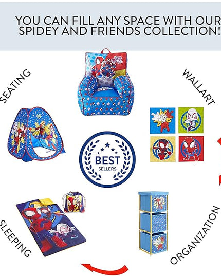 Idea Nuova Marvel Spidey & His Amazing Friends Toddler Nylon Bean Bag Chair with Piping & Top Carry Handle, NN201537, Large, Spidey & Friends - LeafyLoom