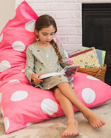 Butterfly Craze Bean Bag Chair Cover, Functional Toddler Toy Organizer, Fill with Stuffed Animals to Create a Jumbo, Comfy Floor Lounger for Boys or Girls, Stuffing Not Included, Pink Polka Dots - LeafyLoom