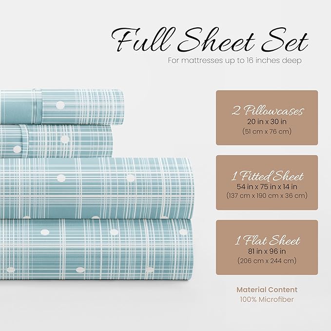 Linen Market 4 Piece Full Bedding Sheet Set (Aqua Polka) - Sleep Better Than Ever with These Ultra-Soft & Cooling Bed Sheets for Your Full Size Bed - Deep Pocket Fits 16" Mattress - LeafyLoom