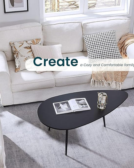 SAYGOER Black Small Coffee Table Modern Oval Coffee Tables Retro Center Table for Small Space Mid Century Coffee Table Rustic Accent Table for Living Room Home Office, Easy Assembly - LeafyLoom