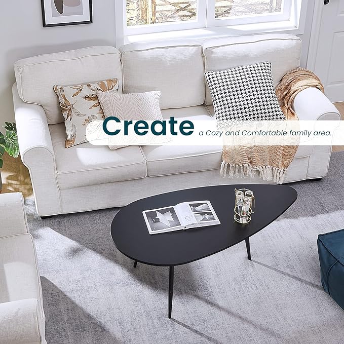 SAYGOER Black Small Coffee Table Modern Oval Coffee Tables Retro Center Table for Small Space Mid Century Coffee Table Rustic Accent Table for Living Room Home Office, Easy Assembly - LeafyLoom