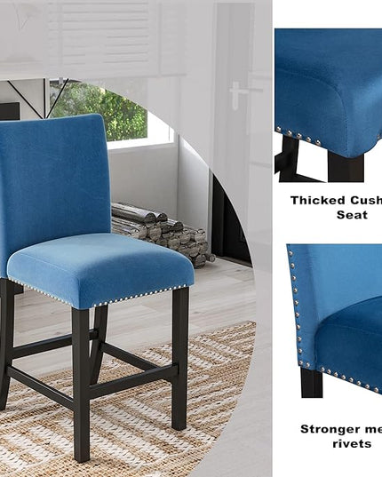 5-piece Counter Height Dining Set One Faux Marble Table and 4 Upholstered-Seat Chairs for Kitchen and Living Room Furniture, Blue - LeafyLoom