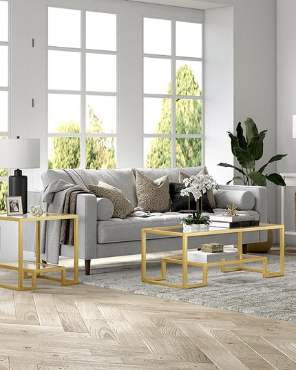 Henn&Hart 45" Wide Rectangular Coffee Table in Brass, Modern coffee tables for living room, studio apartment essentials - LeafyLoom