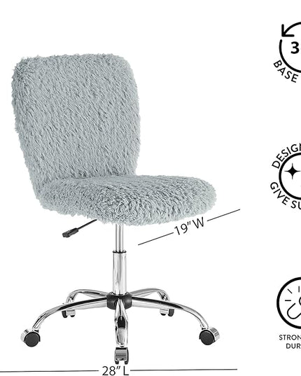 Faux Fur Rolling Task Chair, Gray - LeafyLoom