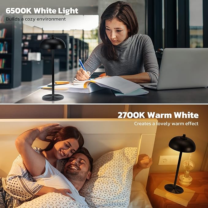 Rechargeable Cordless Table Lamp 2 Pack - 5000mAh Battery Powered Lamp, 3 Color Stepless Dimming LED Table Light with Memory Function for Indoor, Outdoor, Dinner, Home, Restaurant.(Black) - LeafyLoom