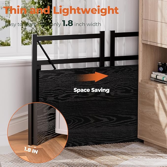 Folding Desk, Small Foldable Desk 39.4 Inch for Small Space, Computer Table Home Office Writing Desk with Storage Bag Headphone Hook, Easy Assembly, Black - LeafyLoom