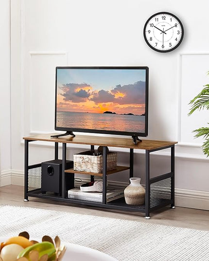 VECELO Industrial 39" TV Stand,3-Tier Console Table, Media Entertainment Center for 47 Inches Television, for Living Room Bedroom, Rustic Brown - LeafyLoom