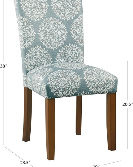 HomePop Parsons Classic Upholstered Accent Dining Chair,Set of 2, Blue and Cream Medallion - LeafyLoom