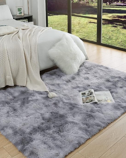 AROGAN Soft Rainbow Area Rugs for Girls Room 4x6 Feet, Fluffy Girls Bedroom Rugs, Princess Rug, Cute Colorful Carpet for Kids Teens Nursery Toddler, Grey - LeafyLoom