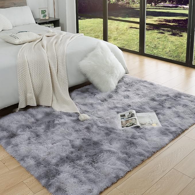 AROGAN Soft Rainbow Area Rugs for Girls Room 4x6 Feet, Fluffy Girls Bedroom Rugs, Princess Rug, Cute Colorful Carpet for Kids Teens Nursery Toddler, Grey - LeafyLoom