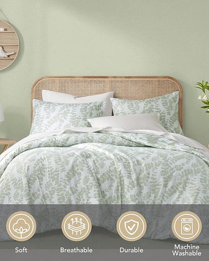 Codi Sage Green Comforter Set Queen Size, Floral Bedding Sets for Women | Nature Botanical Style, Unique Reversible Design, Better for Spring and Summer | Leaf Print 3 Pieces - LeafyLoom