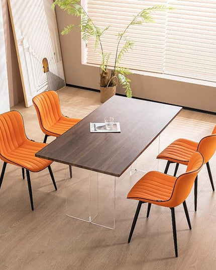 YOUNUOKE Orange Dining Chairs Set of 2 Upholstered Mid Century Modern Kitchen Chair Armless Faux Leather Accent Guest Side Chair with Back and Metal Legs for Living Reception Waiting Room Bedroom - LeafyLoom