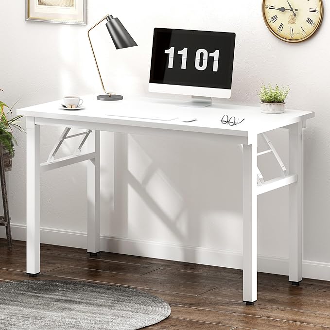 Need 39.4 inch Computer Desk for Small Space Small Folding Table Small Writing Desk Compact Desk Foldable Desk with BIFMA Certification, No Install Needed, White AC5-10060-DW - LeafyLoom