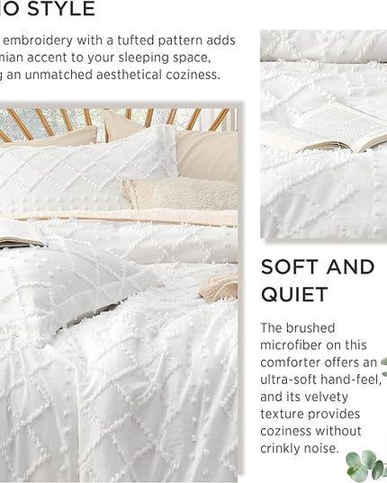 Bedsure Oversized King Comforter - White Comforter Set, Boho Tufted Shabby Chic Bedding Comforter Set, 3 Pieces Farmhouse Bed Set for All Seasons, Fluffy Soft Bedding Set with 2 Pillow Shams - LeafyLoom