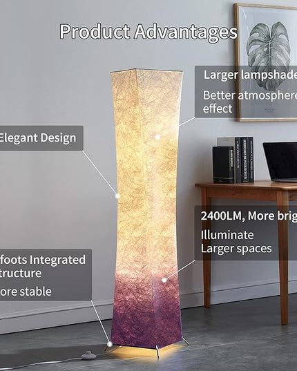 chiphy Floor Lamp, 52" Tall Standing Lamp, 3 Levels Adjustable Brightness LED Bulbs, Column Floor Light, Purple Gradient Fabric Lampshade, Home Decor for Living Room, Bedroom, Kids Room - LeafyLoom