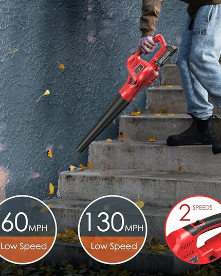 Cordless Leaf Blower, 20V Lightweight Electric Blower with Battery and Charger, Portable Handheld Power Leaf Blower with 2-Speed Control for Lawn Care - LeafyLoom
