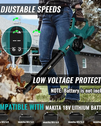 Leaf Blower, Cordless Leaf Blower for Makita 18V Battery, 3 Speed Modes Up to 200MPH, 270° Rotatable Electric Leaf Blower with 4 Blowing Nozzles for Lawn Care and Yard(Battery Not Included) - LeafyLoom