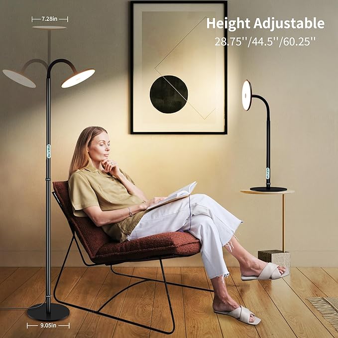 chiphy Floor Lamp, 60'' Bright Floor Lamp, 23W 2000LM Modern Floor Lamp, Dimmable 2300K-6500K Flexible Gooseneck with Remote Standing Lamp for Living Room Bedroom Office Reading Crafting Work Light - LeafyLoom