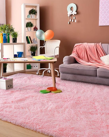 Super Soft Fluffy Shaggy Rugs 5x8 Feet for Living Room Bedroom, Fuzzy Plush Area Rugs for Girls Kids Room Nursery Home Decor, Furry Dorm Rug Cute Non-Slip Indoor Floor Carpet, Baby Pink - LeafyLoom