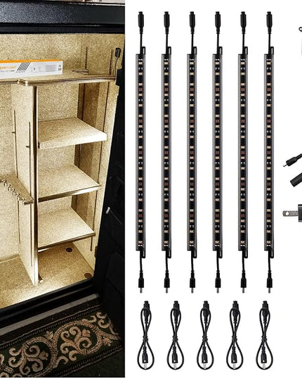 TORCHSTAR LED Safe Lighting Kit, (6) 12 Inch Linkable Light Bars + Motion Sensor + UL Power Adapter, 900LM, Input 100-240V, for Under Cabinet Gun Safe Locker Closet Showcase, 3000K Warm White TORCHSTAR