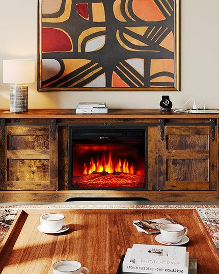 oneinmil Fireplace TV Stand with 18” Electric Fireplace, 58” TV Console Stand for TVs Up to 65", LED Light Entertainment Center, Fireplace for The Living Room TV Stand, Brown - LeafyLoom