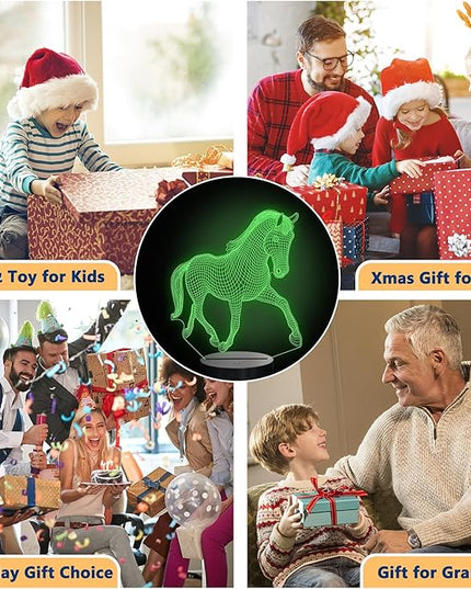 Horse Gifts for Girl, 3D Illusion Lamp, 3D Horse Night Light with 16 Colors, Remote and Touch Control, Horses Decor for Kids Room, Girls Birthday Gifts - LeafyLoom