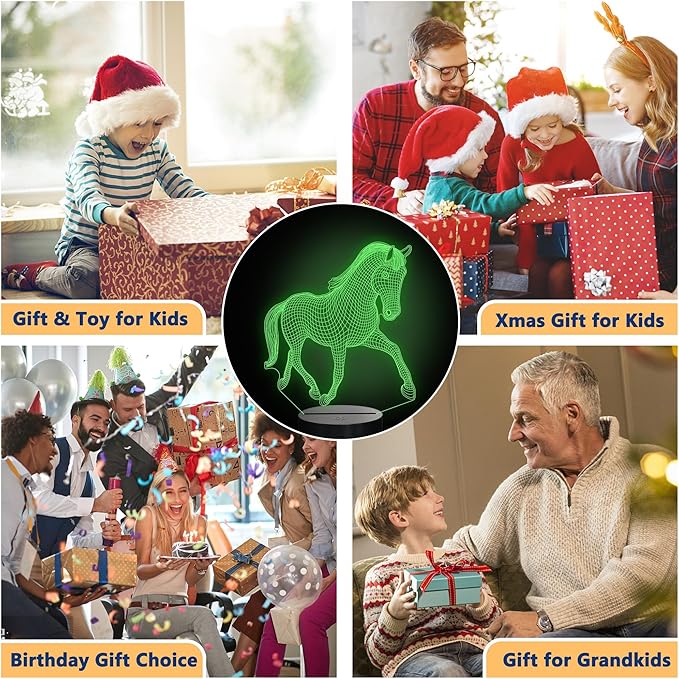 Horse Gifts for Girl, 3D Illusion Lamp, 3D Horse Night Light with 16 Colors, Remote and Touch Control, Horses Decor for Kids Room, Girls Birthday Gifts - LeafyLoom