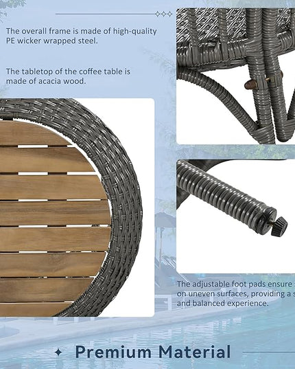 Furniture 4-Piece Outdoor Patio Conversation Seating for 5 Person and Coffee Table, Rattan Chair Wicker Sofa Bistro Sets for Porch, Backyard and Garden, Grey - LeafyLoom