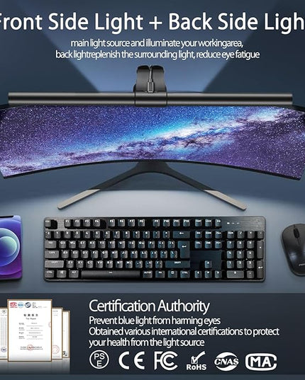 OOWOLF Monitor Light Bar (Pack of 2) Screen Light Bar,CRI≥95 Desk Lamp for Eye-Caring,No Glare,Dual Light,Filter Blue-Light,3-Color Mode,Memory Dimming,e-Reading Task Lamp,Computer Light for Desk - LeafyLoom