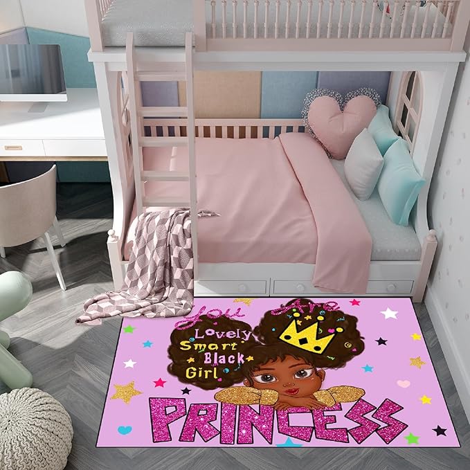 African American Black Girl Rugs for Bedroom African American Rugs for Girls Room Princess Room Decor for Girls Bedroom Decor for Teen Girls Living Room Floor Rugs, Purple, 2'×3' - LeafyLoom